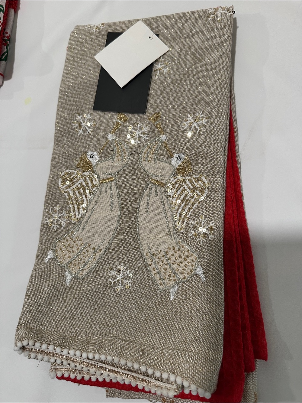 NWT angel Tahari Christmas Holiday towels set kitchen bathroom hand festive gold